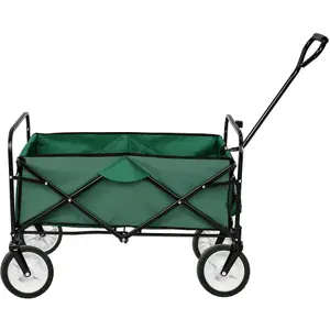 Garden Trolley - foldable with 2 mesh pockets, 80 kg load capacity - green