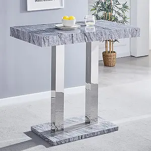 Melange Marble Effect Bar Table With 4 Candid White Stools