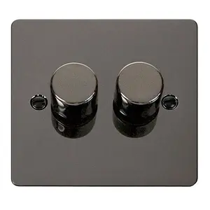 Flat Plate Black Nickel 2 Gang 2 Way LED 100W Trailing Edge Dimmer Light Switch - SE Home