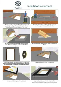 VueSky Skylights Frameless Flat/Pitched Rooflights Triple Glazed Self-Cleaning 1200mm x 1200mm