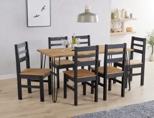 Core Products Augusta Anqitue Waxed Pine 150cm long Dining Table with 6 Black Pine Chairs