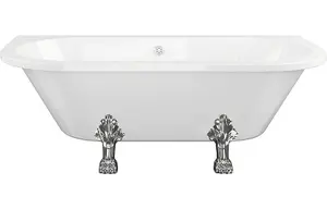 Aquarius Timeless Luxury Freestanding Back To Wall 2TH Bath With Chrome Lions Paw Feet 1700mm