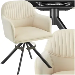 Armchair Lona - 360 swivel, high backrest, plush upholstery, slim steel legs - cream/black