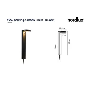 Nordlux Rica Round Outdoor Solar Garden Light In Black (Height) 60cm