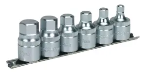 Sealey Hex Socket Bit Set With Rail 6pc Stubby 1/2" Square Drive Metric AK6561