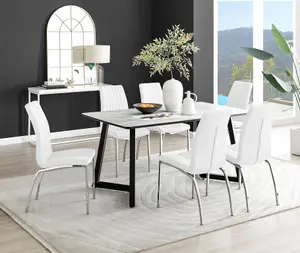 Furniturebox UK Carson White Marble Effect Dining Table & 6 White Isco Chairs