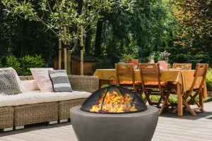 Homeology Fireology DIABLO Dark Grey Contemporary Garden Fire Pit Brazier and Barbecue Fully Assembled