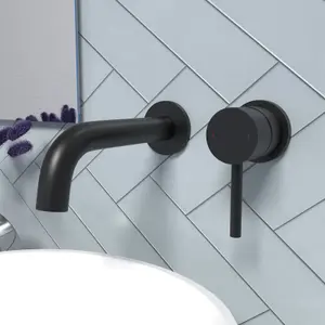 Nes Home Alice Basin Sink Matte Black Modern Brass Bathroom Wall Mounted Tap