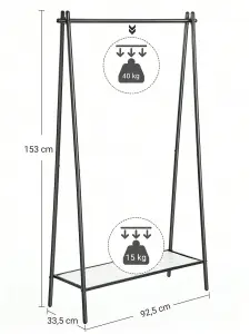 SONGMICS Clothes Rail, Clothes Rack, Garment Rack With Steel Frame, With Hanging Rail And Shelf, Matte Black