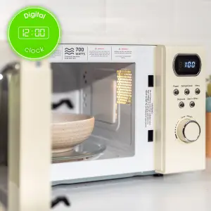 Abode Retro Microwave 20 Litre Cream Digital 700W, Mirror Finish, 8 Auto Cook Settings & Defrost, 5 Power Levels AMD2004C