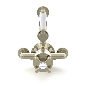 ENKI Downton English Gold White Traditional Brass Thermostatic Twin Shower Valve with Return to Wall Bend T110