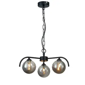 Luminosa Contemporary Multi Arm Pendant Ceiling 3 Light Black, Glass