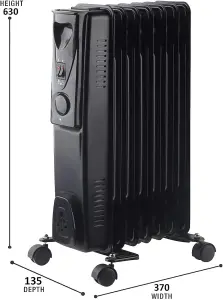 7 Fin 1.5kW Oil Filled Radiator, Black