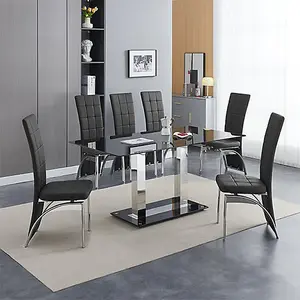 Furniture In Fashion Jet Large Black Glass Dining Table With 6 Ravenna Black Chairs