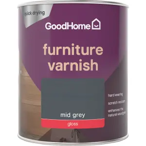 GoodHome Mid Grey Gloss Multi-surface Furniture Wood varnish, 750ml