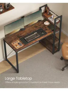 VASAGLE Computer Desk, Writing Desk With Storage Shelves On Left Or Right,  Easy Assembly,  Rustic Brown And Black,Ebony Black