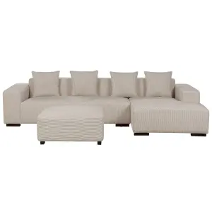 Corner Sofa with Ottoman LUNGO Beige Corduroy Left Hand