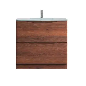 Eden 900mm Floorstanding Vanity Unit in Redwood & White Glass Basin