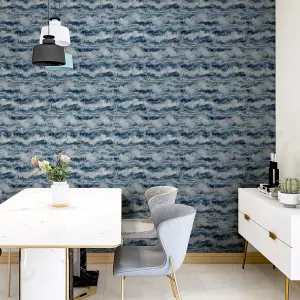 Arthouse Painted Canvas Navy Wallpaper