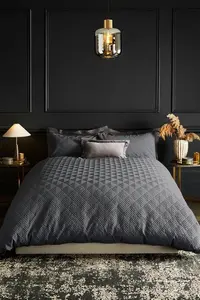 Next Charcoal Grey Embossed Geometric Duvet Cover And Pillowcase Set - Charcoal Grey