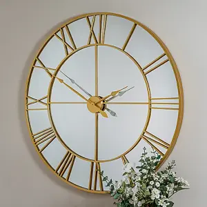 Extra Large Gold Mirrored Wall Clock 120cm