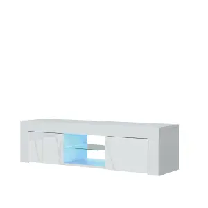 Loom TV Unit 130cm White with High Gloss Doors and LED Lighting - Creative Furniture