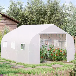 Outsunny Walk-In Polytunnel Greenhouse w/ Roll Up Door Windows, 3.5x3x2 m White