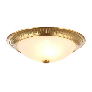 Traditional Brushed Gold Flush Ceiling Light Fitting with Opal Glass Diffuser