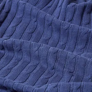 Homescapes Cotton Cable Knit Throw Navy Blue, 130 x 170 cm