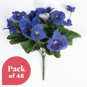 Blooming Artificial - 28cm / 1ft Blue Fake Pansy Bush Multi-Pack