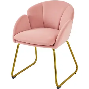 Yaheetech Pink Flower Shape Velvet Armchair Accent Chair with Golden Metal Legs