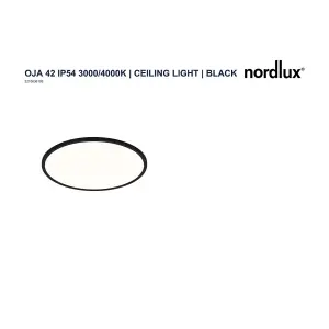 Nordlux Oja 42 Indoor Ultra-Slim Bathroom Ceiling Light in Black (Height) 2.3cm