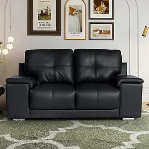 Kensington Faux Leather 2 Seater Sofa In Black