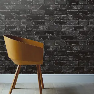 Arthouse Metallic Brick Black/Silver Wallpaper