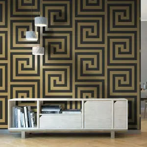 Athena Geometric Wallpaper Black / Gold Debona 4014