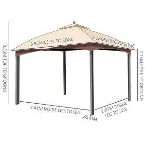 Outsunny 4 x 3(m) Patio Gazebo Garden Canopy Shelter with Double Tier Roof