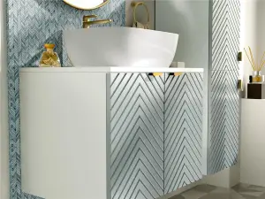 Wall Hung Vanity Unit 600mm Green Bathroom Cabinet Ribbed White Countertop Cara