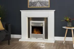 Adam Eltham Fireplace in Pure White & Black with Downlights, 45 Inch