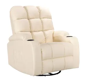 WestWood Leather Massage Recliner Chair Sofa Rocking Swivel Armchair Remote Control Cream