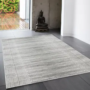 Grey Geometric Modern Easy to clean Rug for Dining Room-120cm X 170cm