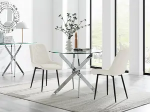 Furniturebox UK Novara 100cm Round  Dining Table and 2 Cream Pesaro Black Leg Chairs