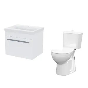 Nes Home 500mm Flat Pack Wall Hung 1 Drawer Vanity Unit & Complete Toilet White