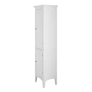 Teamson Home Bathroom Tall Column Cabinet, Wooden Cabinet with 2 Shutter Doors, Bathroom Storage, White