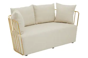 Interiors by Premier Two Seat Natural Fabric Sofa, Gold Finish Stainless Steel Frame, Art Deco Style Comfortable and Stylish Sofa