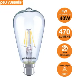 paul russells LED Filament ST64 Bulb, 4W 470 Lumens, 40w Equivalent, 2700K Warm White, Pack of 1