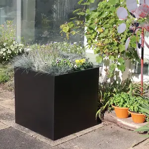 60cm Zinc Galvanised Matte Black Square Planter