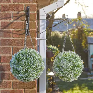 Set of 2 Artificial Gypsophila 30cm Topiary Balls - Weather & UV Resistant Round Faux Green Plant with Removable Hanging Chain