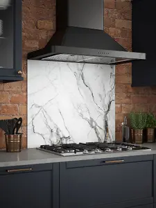 Carrara Marble Glass Kitchen Self Adhesive Splashback 900mm x 750mm