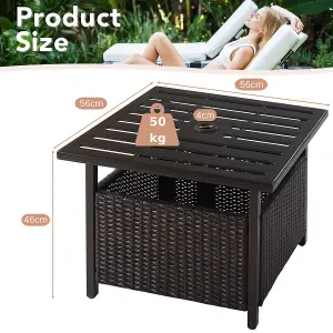 Costway Rattan Wicker Square Side Table Outdoor Garden Coffee Table w/ Umbrella Hole