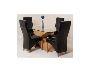 Valencia 160 cm x 90 cm Glass Dining Table and 4 Chairs Dining Set with Lola Black Leather Chairs